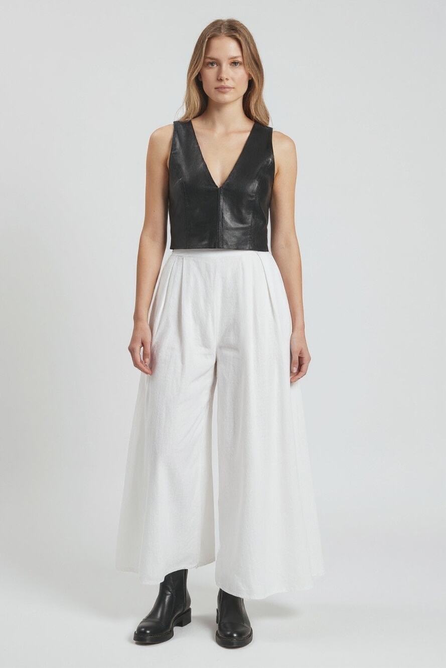 IRO Lamb Leather V-Neck Cropped Top Sleeveless Black US Size 10/ 42 NWT - Picture 1 of 12